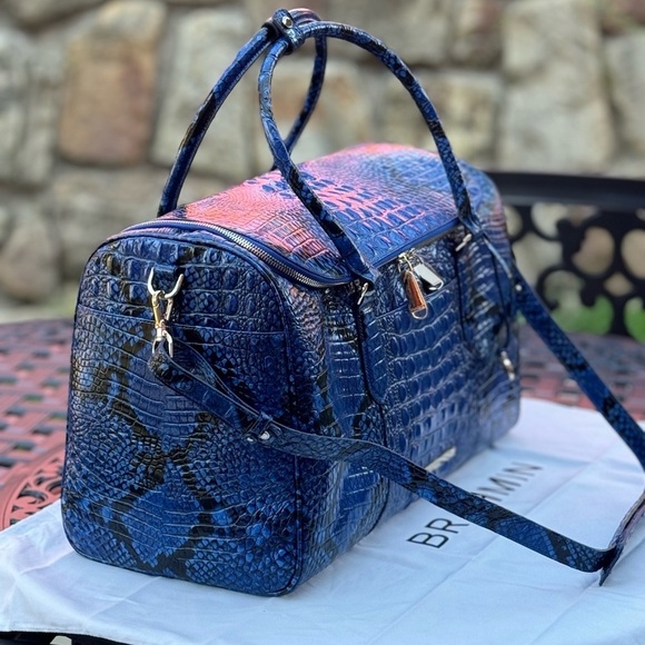 Rare!Brahmin Talulla Blue viper Ombre Melbourne Genuine Leather Travel bag large - Picture 2 of 11
